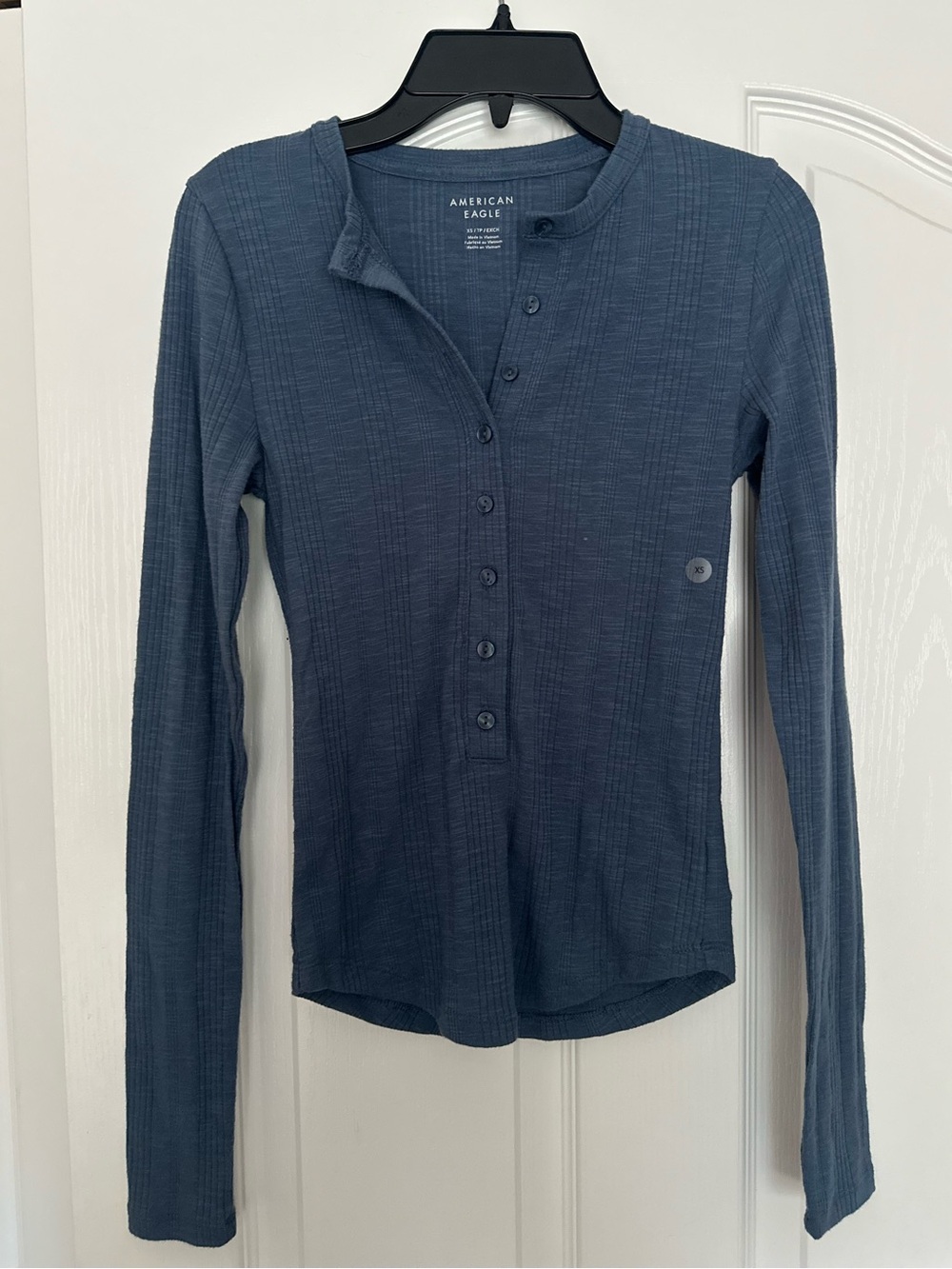 American Eagle Outfitters Slate Blue Ribbed Henley Long Sleeve Top XS